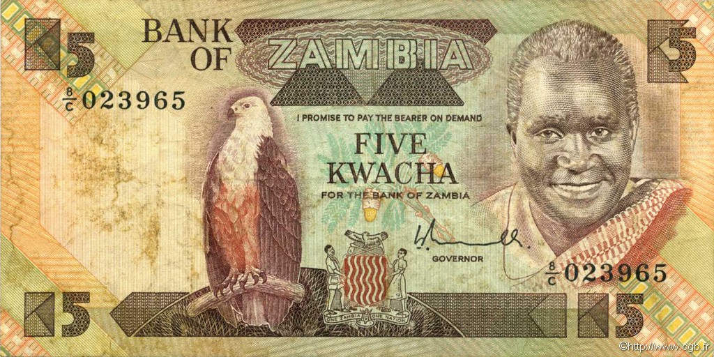5 Kwacha ZAMBIA  1980 P.25a BC