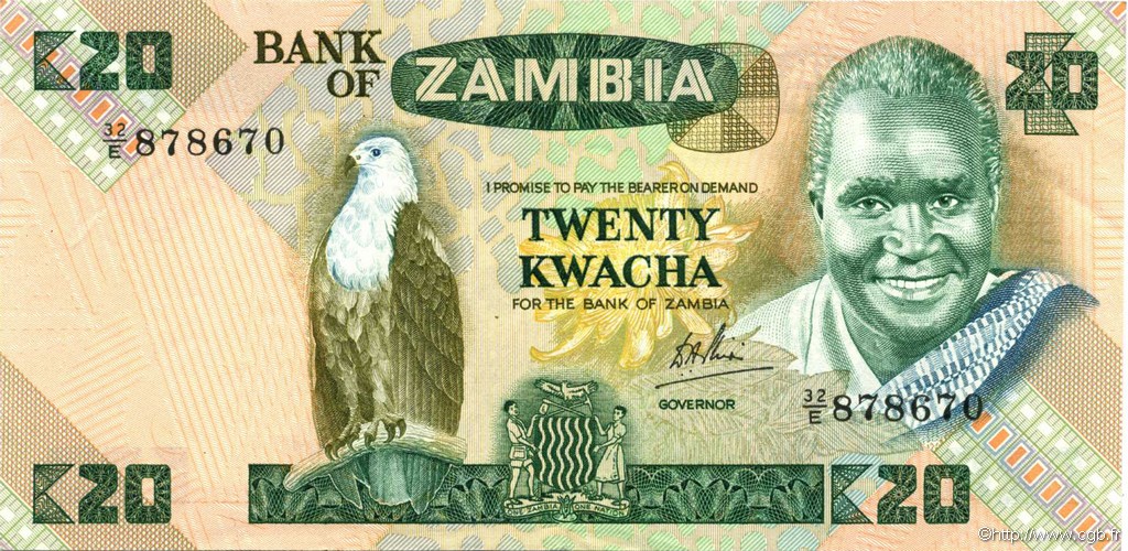 20 Kwacha ZAMBIA  1980 P.27d XF