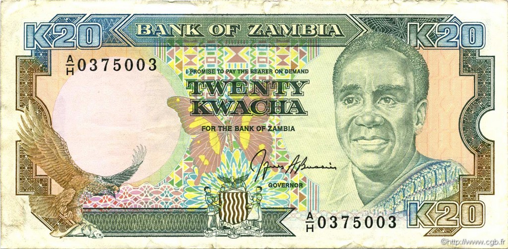 20 Kwacha ZAMBIA  1989 P.32b VF