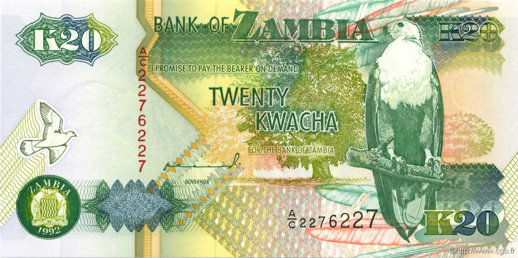 20 Kwacha ZAMBIA  1992 P.36a UNC