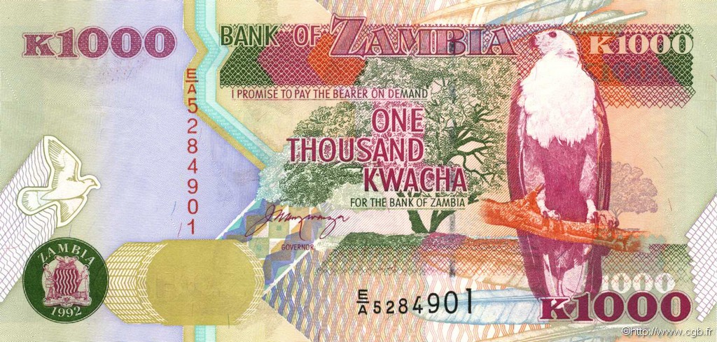 1000 Kwacha ZAMBIA  1992 P.40a UNC