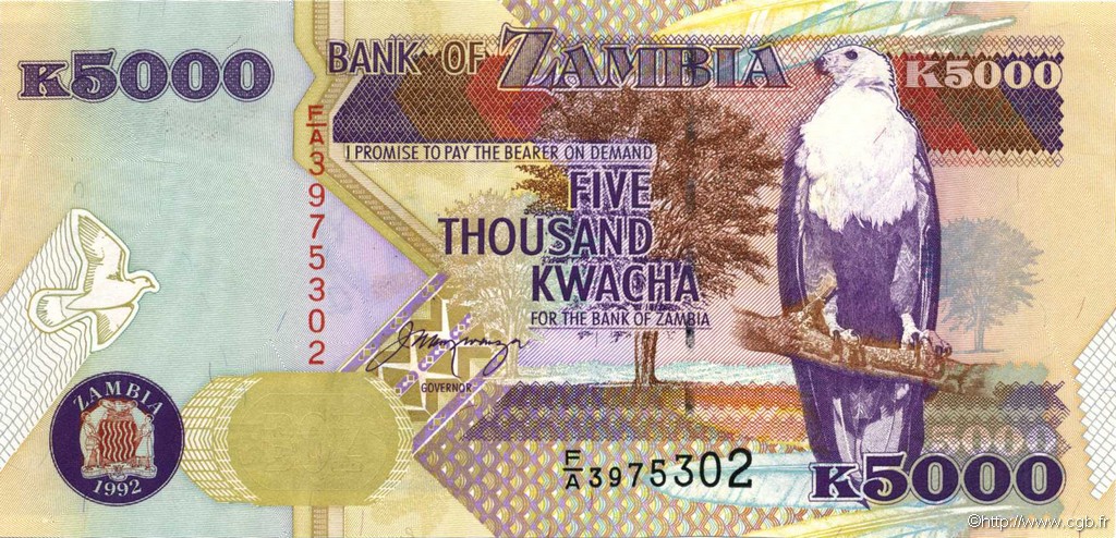 5000 Kwacha ZAMBIA  1992 P.41a AU