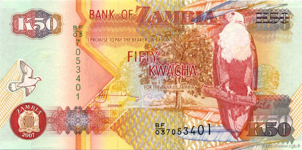 50 Kwacha ZAMBIA  2007 P.37var FDC