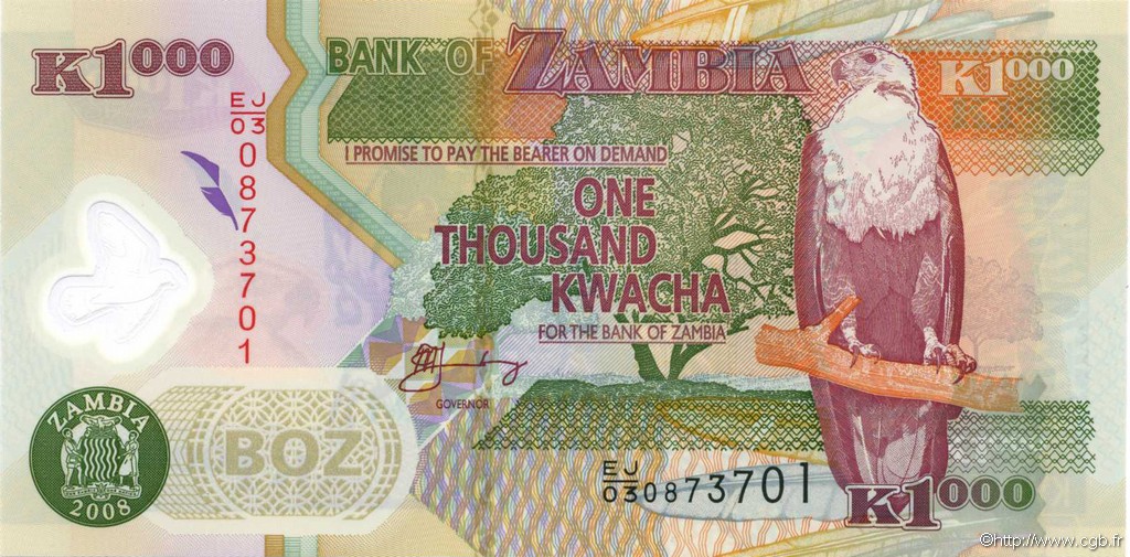 1000 Kwacha ZAMBIA  2008 P.44f UNC