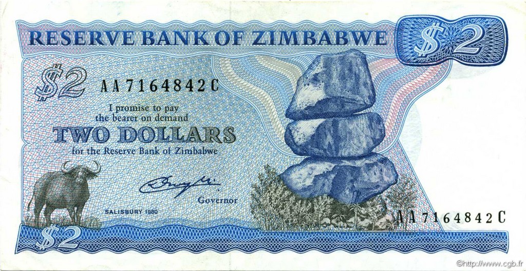 2 Dollars ZIMBABWE  1980 P.01a XF