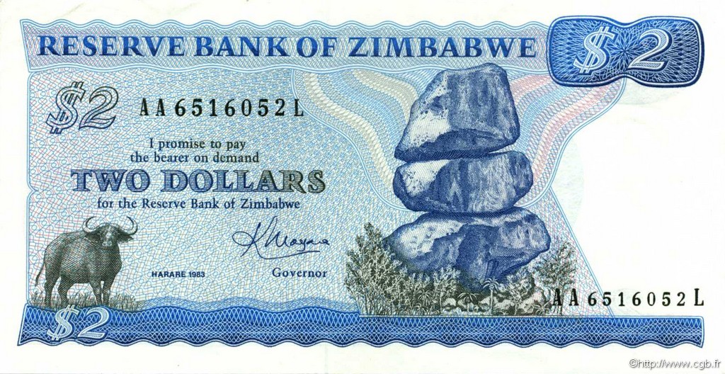 2 Dollars ZIMBABWE  1983 P.01b q.FDC