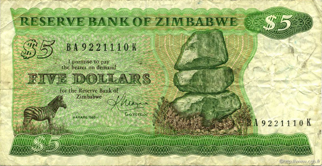 5 Dollars SIMBABWE  1983 P.02c S