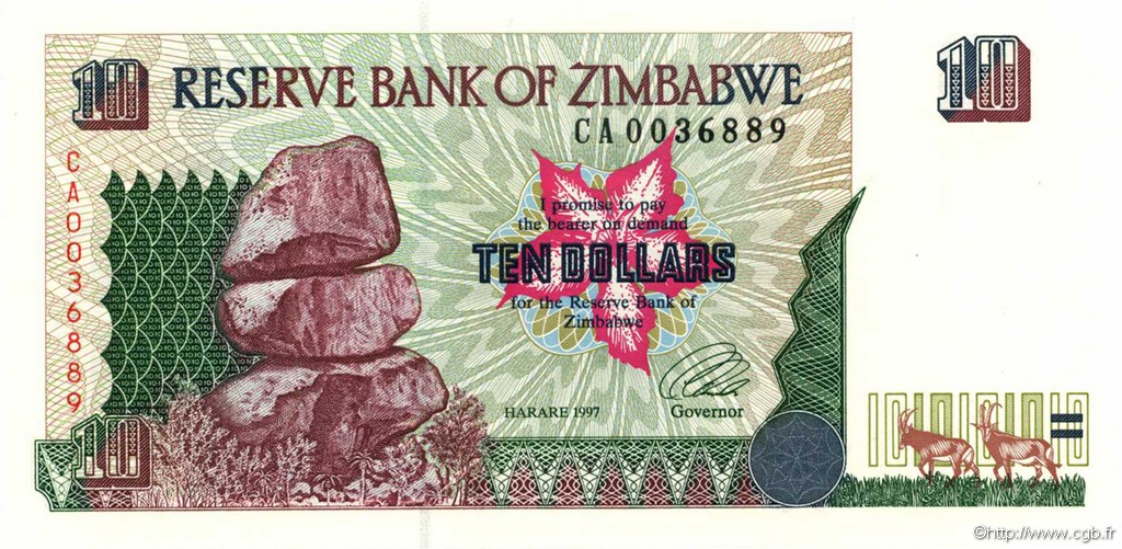 10 Dollars ZIMBABUE  1997 P.06 FDC