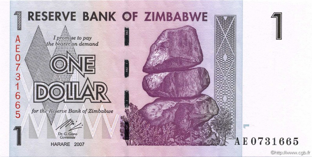 1 Dollar ZIMBABWE  2007 P.65 UNC