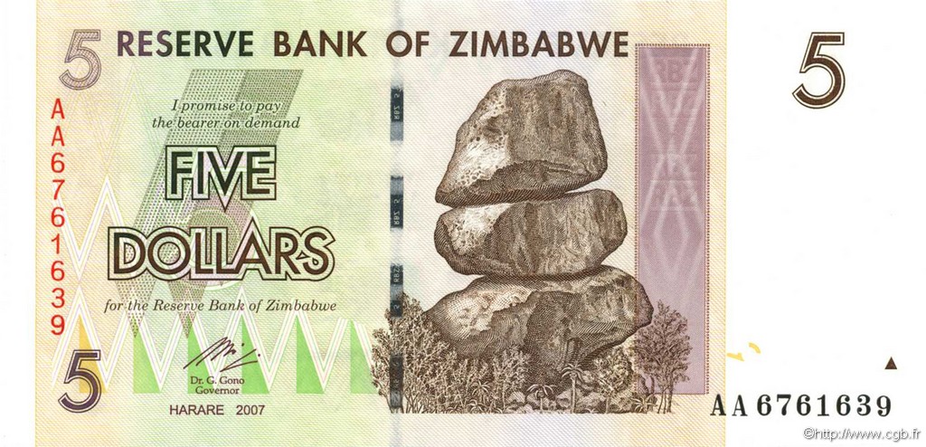 5 Dollars ZIMBABWE  2007 P.66 FDC