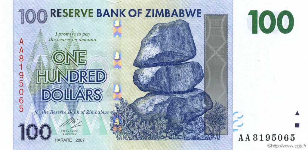 100 Dollars ZIMBABWE  2007 P.69 UNC-