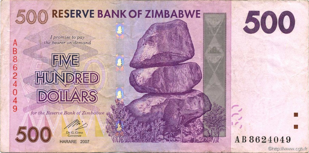 500 Dollars ZIMBABWE  2007 P.70 BB