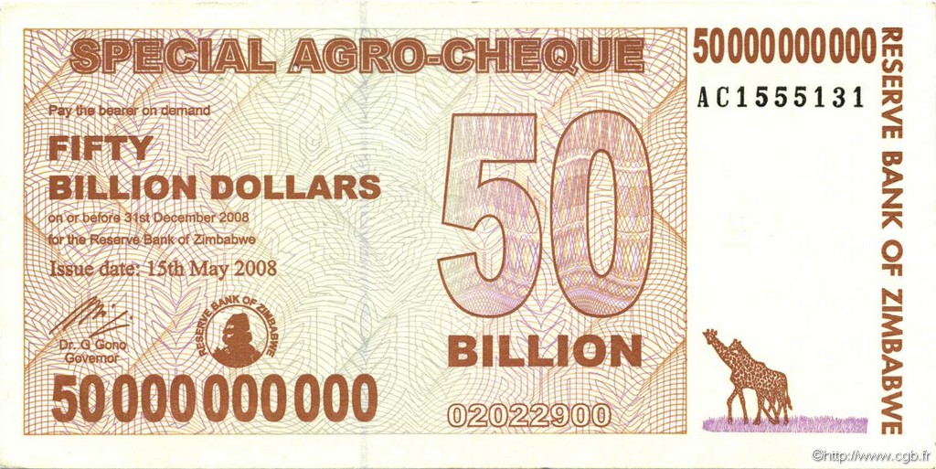 50 Billion Dollars ZIMBABWE  2008 P.63 TTB