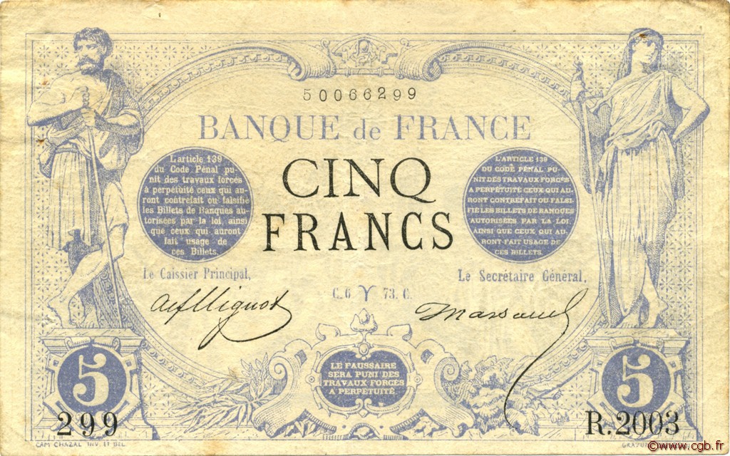 5 Francs NOIR FRANCIA  1873 F.01.16 MBC