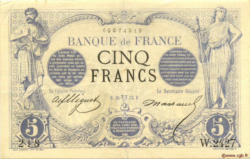5 Francs NOIR FRANCIA  1873 F.01.17 q.SPL