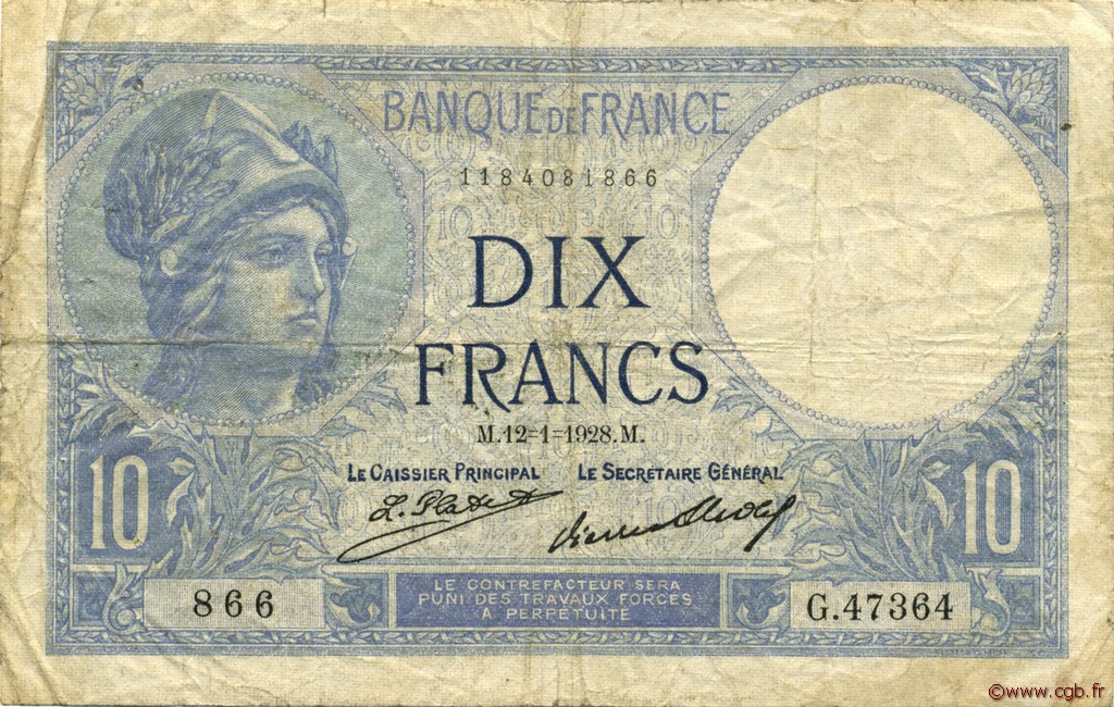 10 Francs MINERVE FRANCE  1928 F.06.13 F