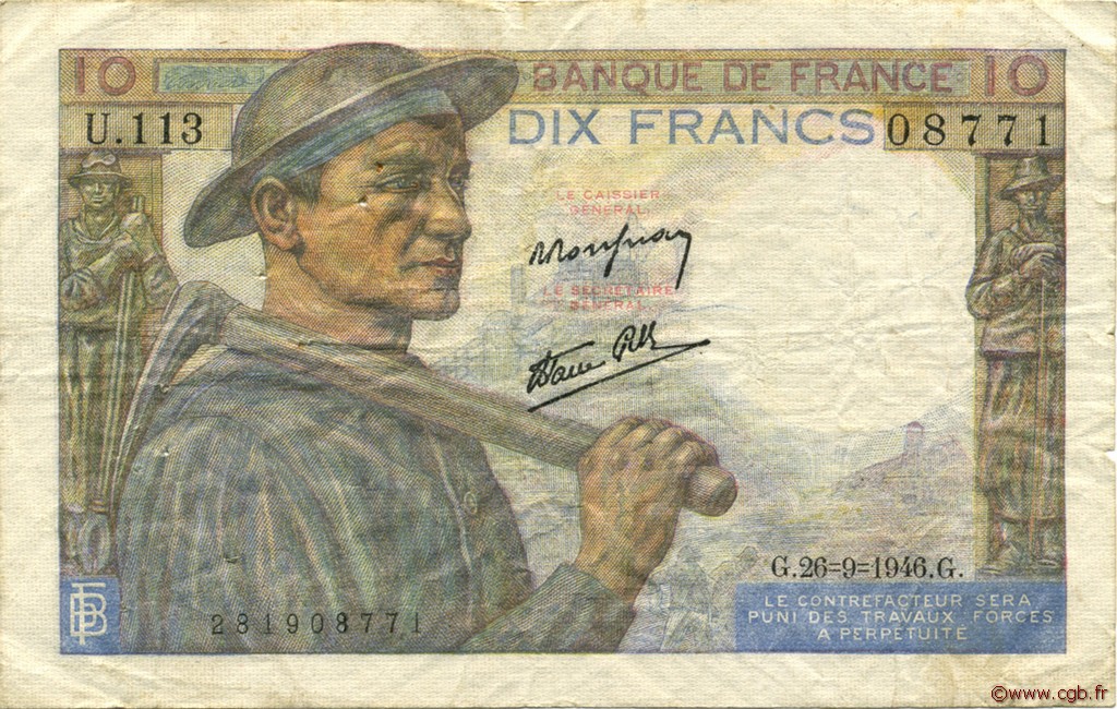 10 Francs MINEUR FRANCIA  1946 F.08.15 MBC