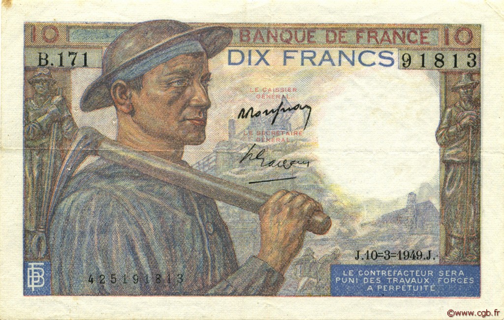 10 Francs MINEUR FRANCIA  1949 F.08.20 MBC+