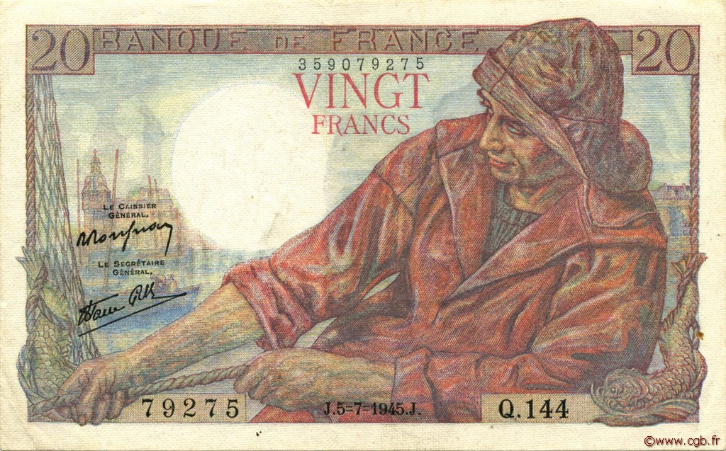 20 Francs PÊCHEUR FRANCIA  1945 F.13.10 SPL
