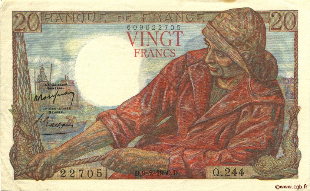 20 Francs PÊCHEUR FRANCIA  1950 F.13.17 SPL
