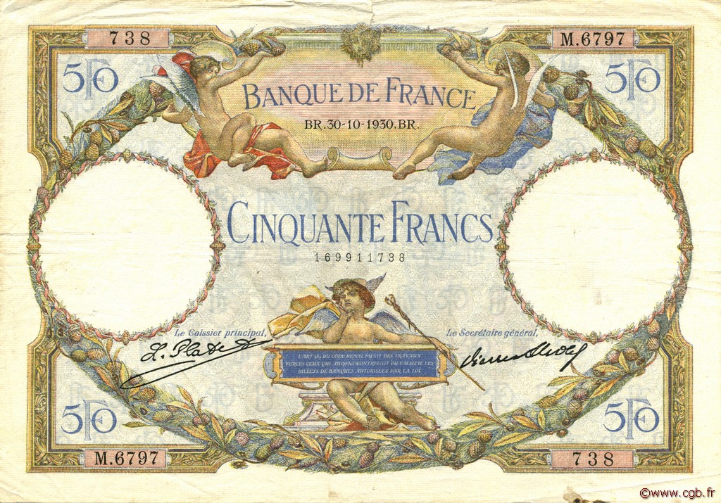 50 Francs LUC OLIVIER MERSON type modifié FRANCE  1930 F.16.01 VF-