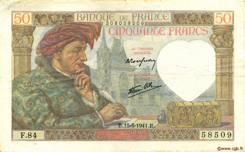 50 Francs JACQUES CŒUR FRANCIA  1941 F.19.11 BB
