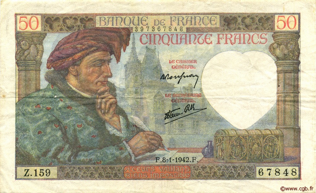 50 Francs JACQUES CŒUR FRANKREICH  1942 F.19.18 SS