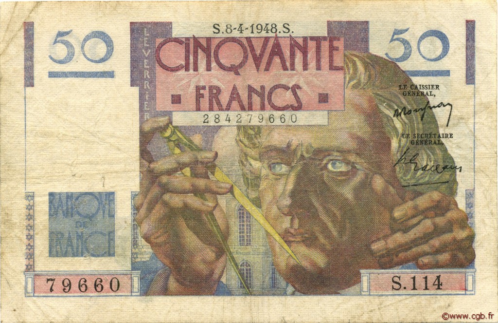 50 Francs LE VERRIER FRANCIA  1948 F.20.10 BC