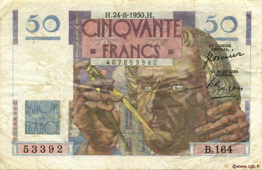 50 Francs LE VERRIER FRANCE  1950 F.20.16 F+