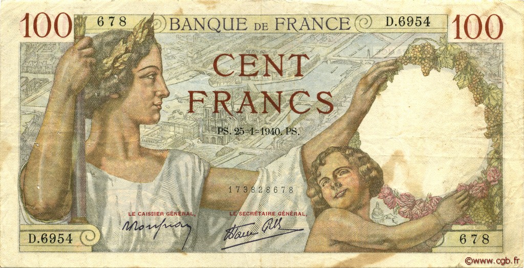 100 Francs SULLY FRANKREICH  1940 F.26.21 S