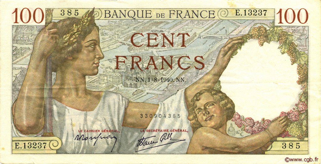 100 Francs SULLY FRANCIA  1940 F.26.34 MBC a EBC