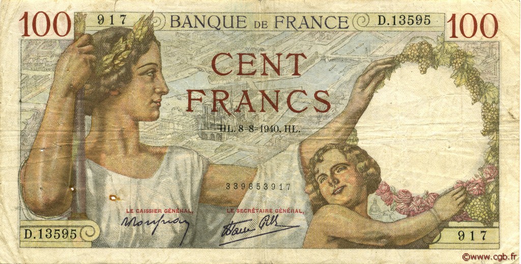 100 Francs SULLY FRANCIA  1940 F.26.35 BC