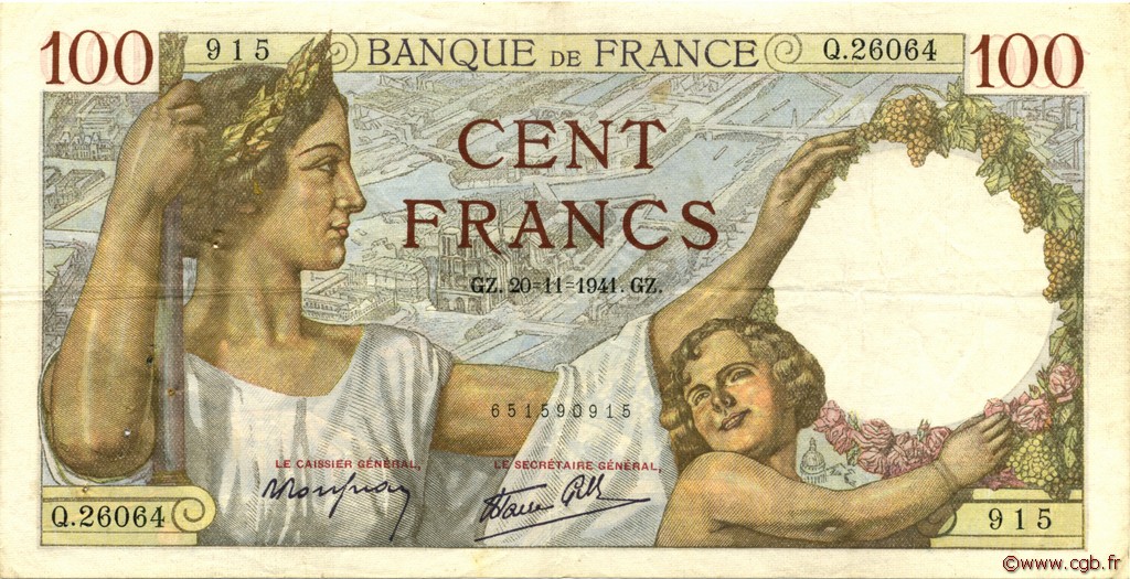 100 Francs SULLY FRANCIA  1941 F.26.61 BB