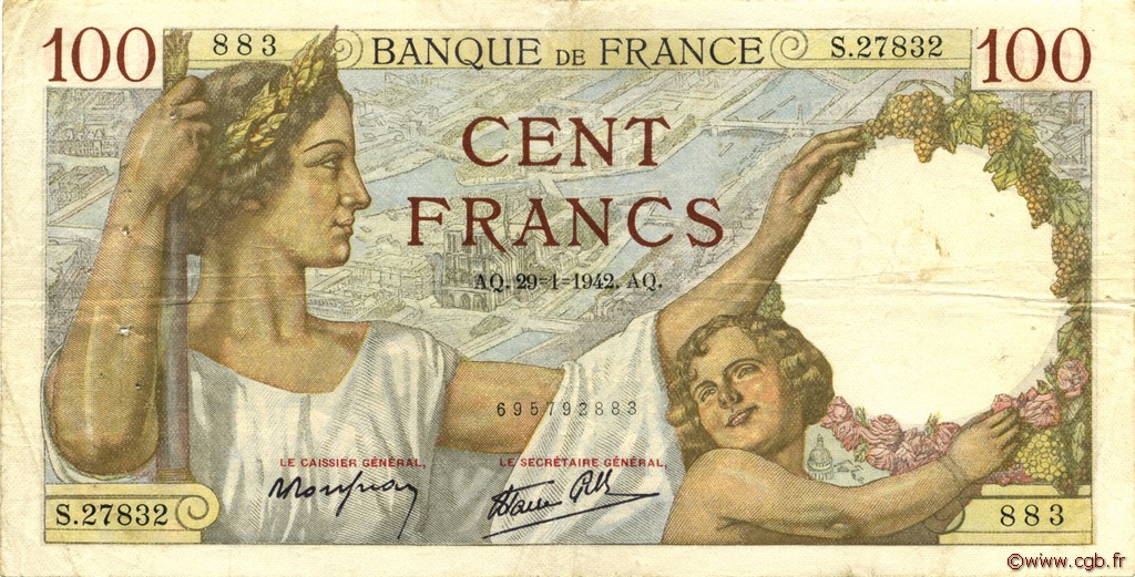 100 Francs SULLY FRANCIA  1942 F.26.65 MBC