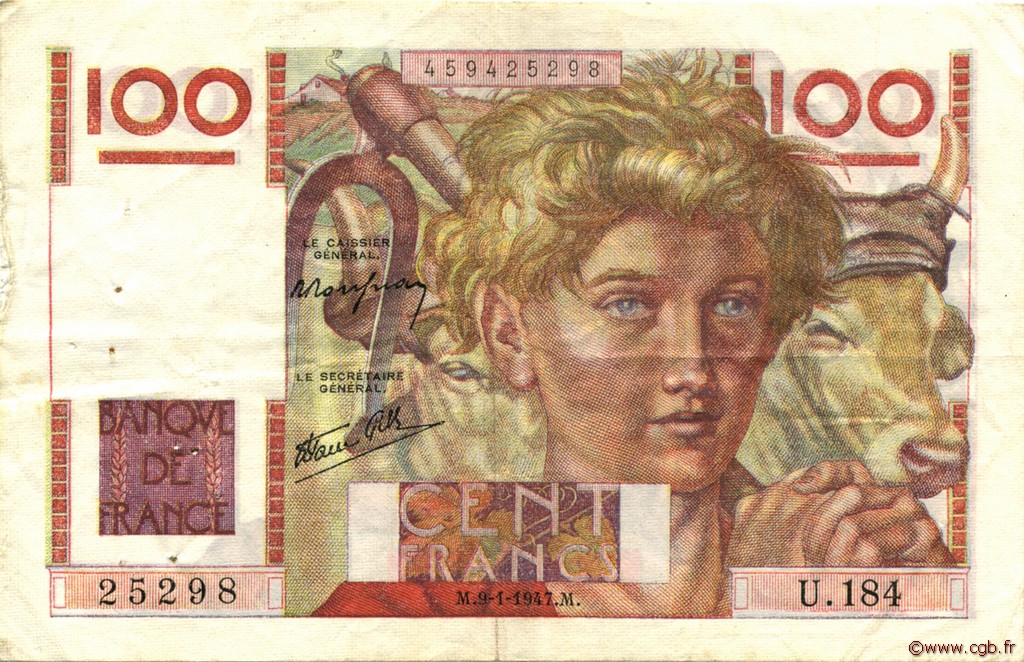 100 Francs JEUNE PAYSAN FRANKREICH  1947 F.28.13 SS