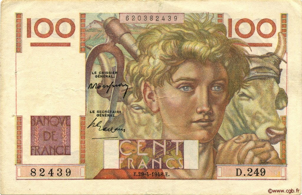 100 Francs JEUNE PAYSAN FRANCIA  1948 F.28.18 BB