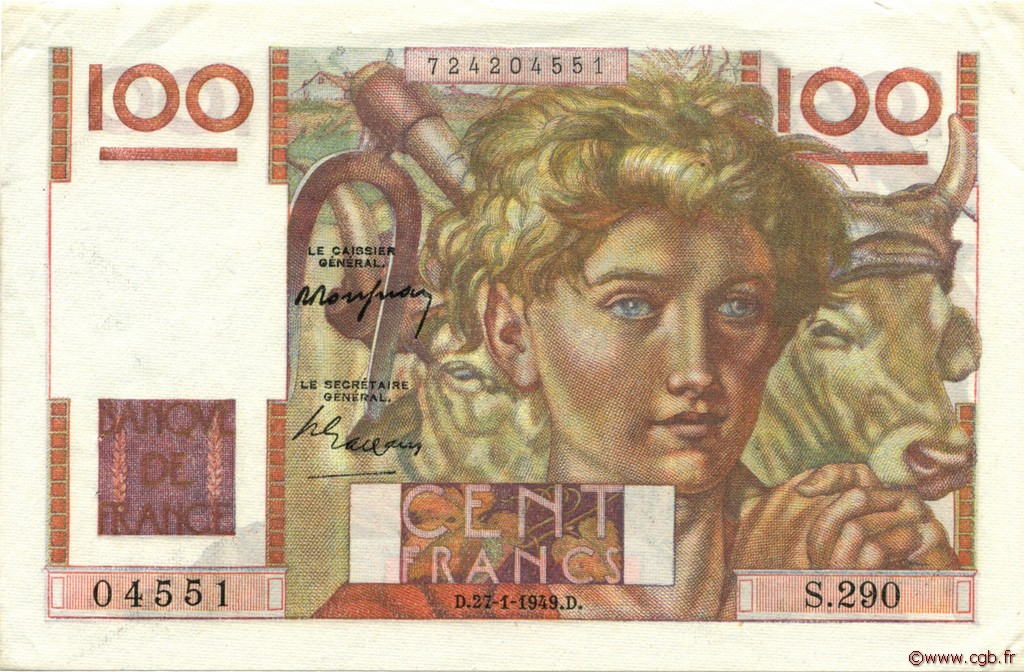 100 Francs JEUNE PAYSAN FRANCIA  1949 F.28.21 SPL