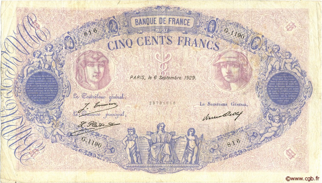 500 Francs BLEU ET ROSE FRANKREICH  1929 F.30.32 fSS