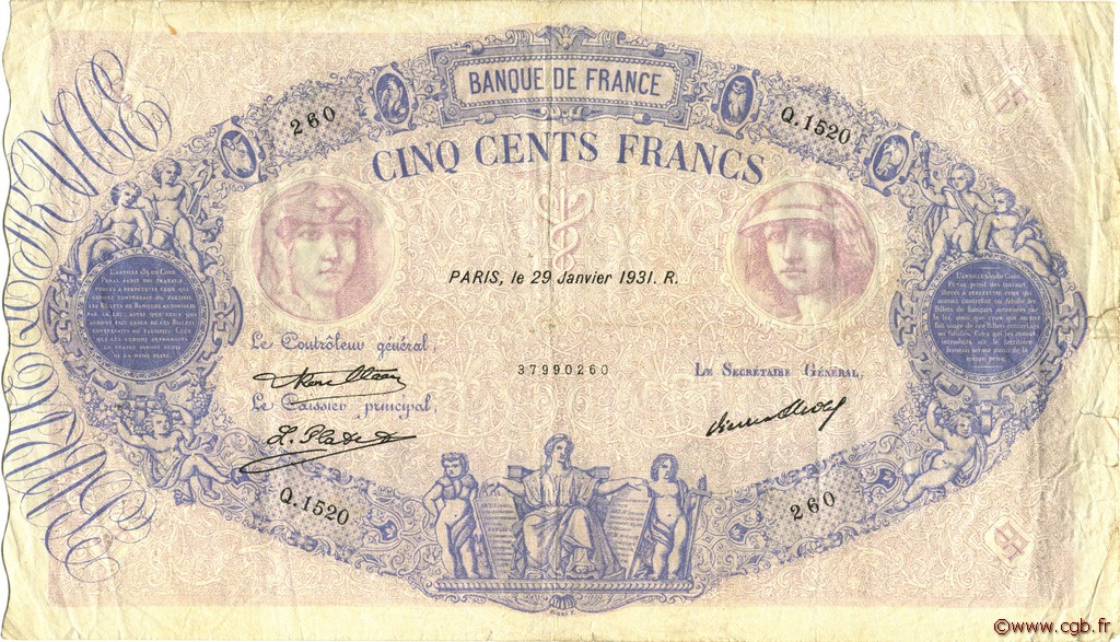 500 Francs BLEU ET ROSE FRANCE  1931 F.30.34 F-