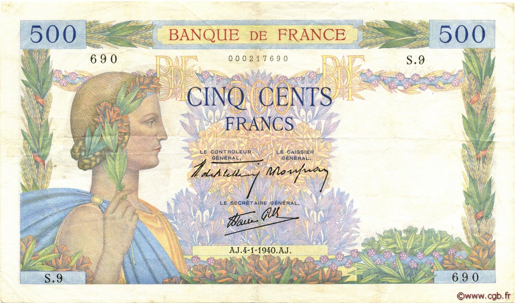 500 Francs LA PAIX FRANCIA  1940 F.32.01 BB