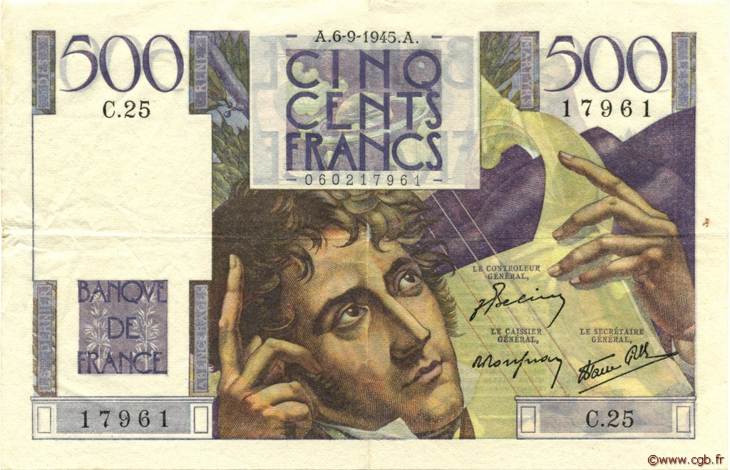 500 Francs CHATEAUBRIAND FRANCIA  1945 F.34.02 BB to SPL