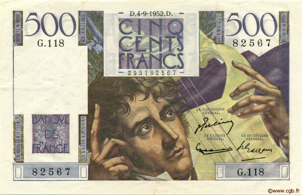 500 Francs CHATEAUBRIAND FRANKREICH  1952 F.34.10 VZ