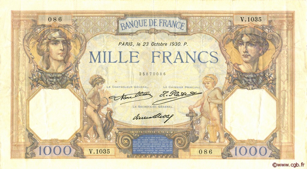 1000 Francs CÉRÈS ET MERCURE FRANCIA  1930 F.37.05 q.SPL