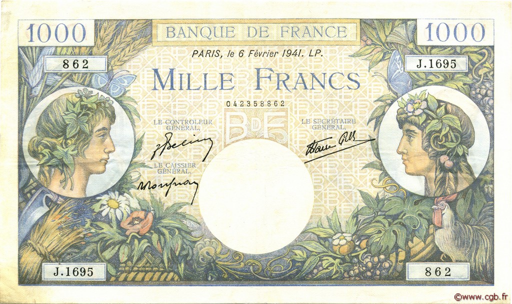 1000 Francs COMMERCE ET INDUSTRIE FRANCIA  1941 F.39.04 BB