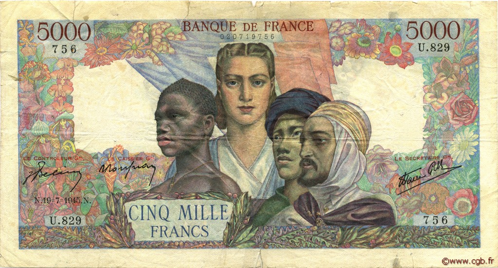 5000 Francs EMPIRE FRANÇAIS FRANKREICH  1945 F.47.35 SGE