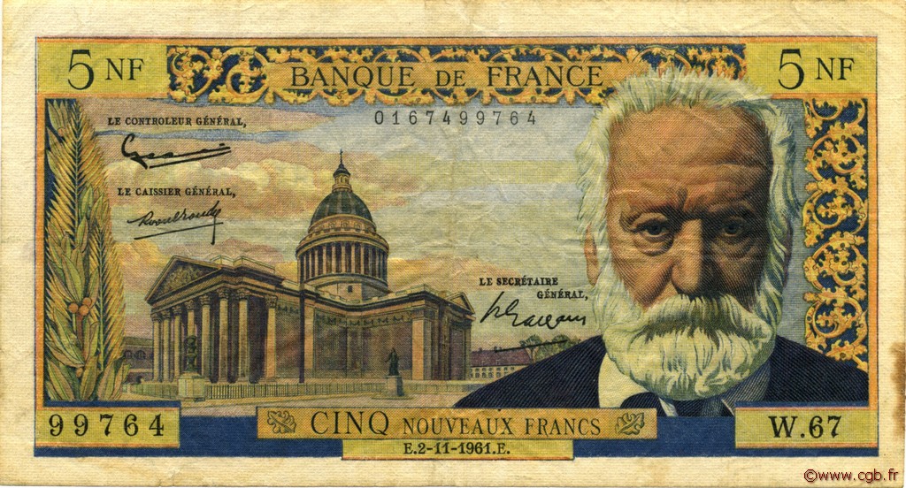 5 Nouveaux Francs VICTOR HUGO FRANCIA  1961 F.56.09 BC+