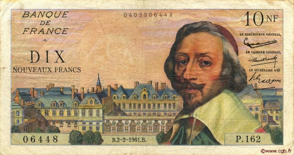 10 Nouveaux Francs RICHELIEU FRANCIA  1961 F.57.14 MB