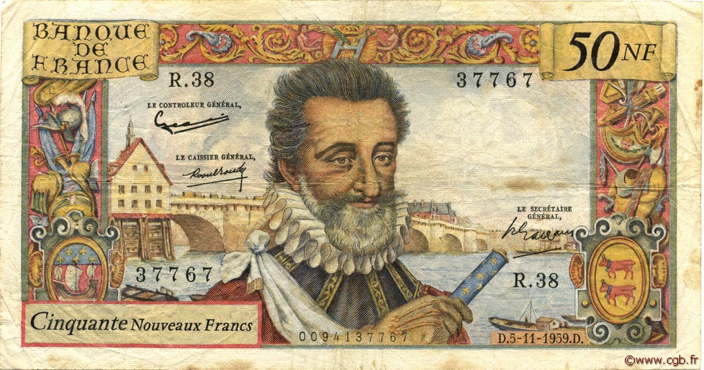 50 Nouveaux Francs HENRI IV FRANCE  1959 F.58.04 F