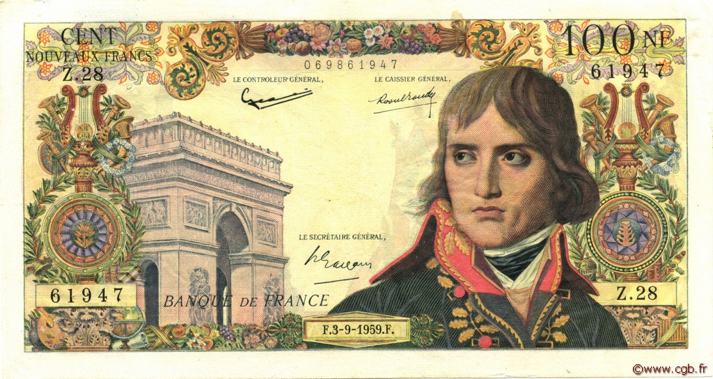 100 Nouveaux Francs BONAPARTE FRANKREICH  1959 F.59.03 fVZ