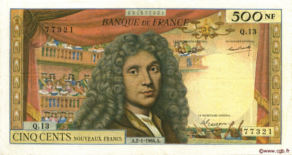 500 Nouveaux Francs MOLIÈRE FRANKREICH  1964 F.60.06 SS to VZ